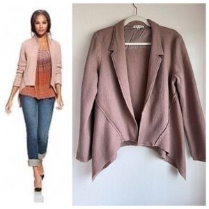 CAbi Rosewater Boiled Wool Valentina Open Front Blazer Jacket in Blush Pink M